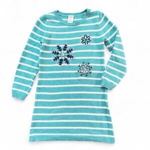 Gymboree Sweater Dress S 5/6 Turquoise White Stripe Sequin Snowflake Fun 2017